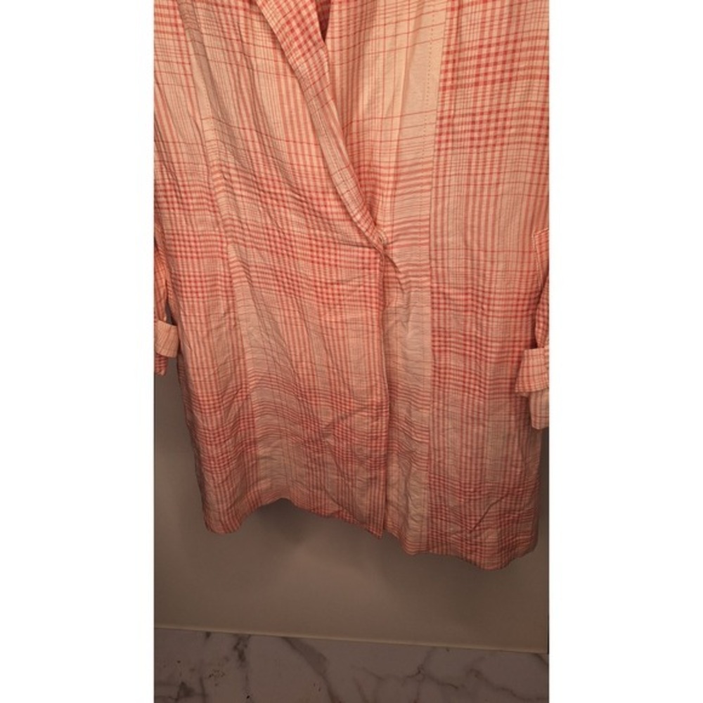 LC Lauren Conrad Womens Coral Plaid Lightweight Trench Coat Large - Picture 5 of 9